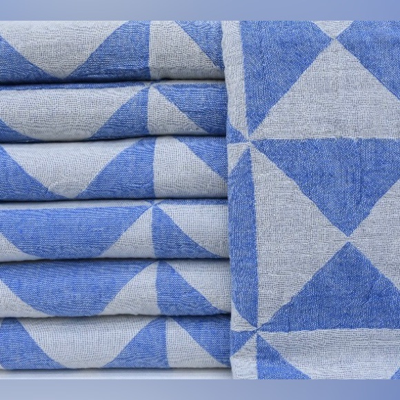 Nautical Triangle Blue 42 x 72 Two Sided Blanket Towel 100% Organic Cotton - Picture 2 of 5